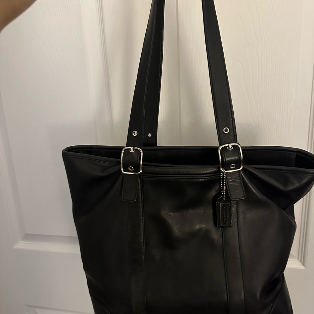 Coach Hampton Black Leather Tote with Silver Hardware